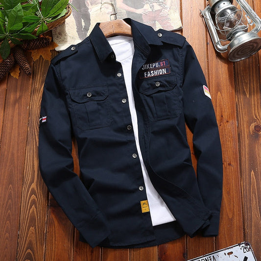 maoxiangshop Men's Shirts Cotton Shirt Khaki Casual Retro Slim Fit with Pocket Long Sleeve Vintage Jacket Streetwear