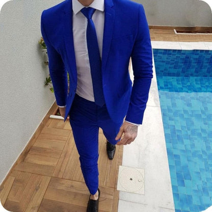 maoxiangshop New Arrival Royal Blue Prom Suits Groom Tuxedos Latest Coat Pants Designs Mens Wedding Suits Male Slim Fit Jacket+Pants+Tie