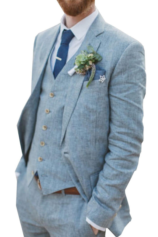 maoxiangshop Light Blue Groom Suit Men's 3 Pieces Formal Notch Lapel Suit Wedding Groomsman Slim Fit Prom Party Tuxedos(Blazer+vest+Pants)