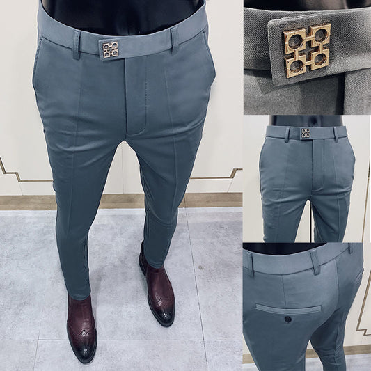 maoxiangshop Mens Business Suit Pant Male Pants Ankle Length Casual Slim Formal Trousers Elastic Pencil Pants Office Work Men Clothes