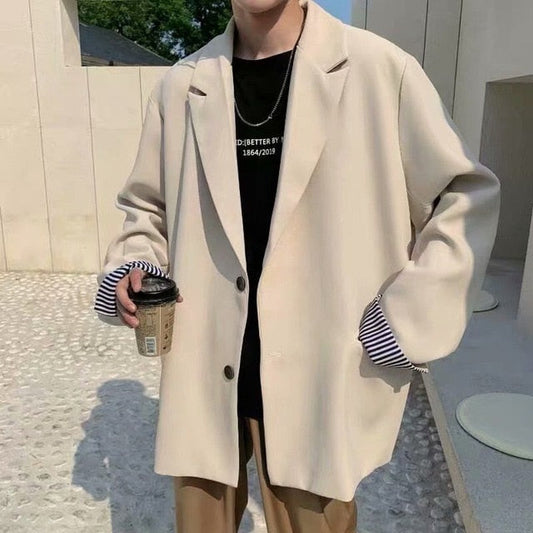maoxiangshop Blazers Men Leisure British-style Trendy Loose All-match Simple Korean Suit-tops Male Single-breasted Retro Daily Ins Streetwear