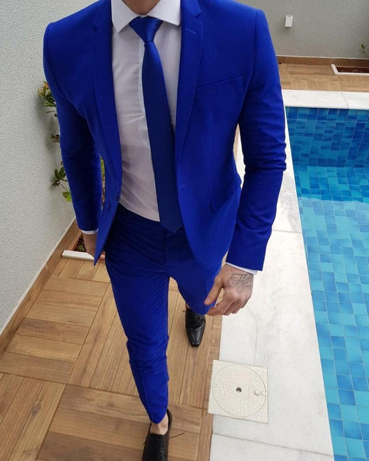 maoxiangshop New Arrival Royal Blue Prom Suits Groom Tuxedos Latest Coat Pants Designs Mens Wedding Suits Male Slim Fit Jacket+Pants+Tie