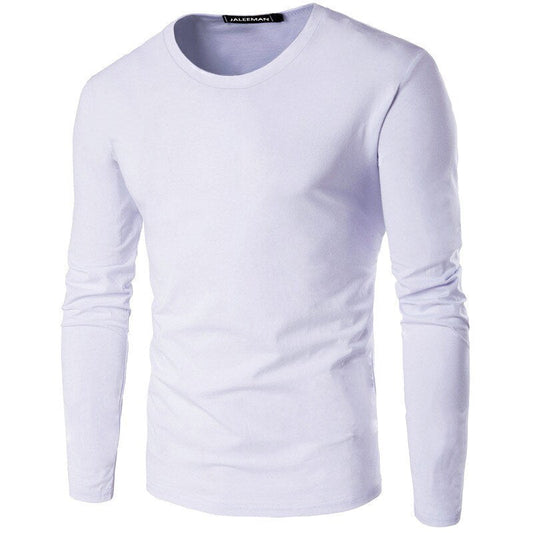 Autumn and winter new solid color men's long-sleeved T-shirt O-neck polyester slim red blue black