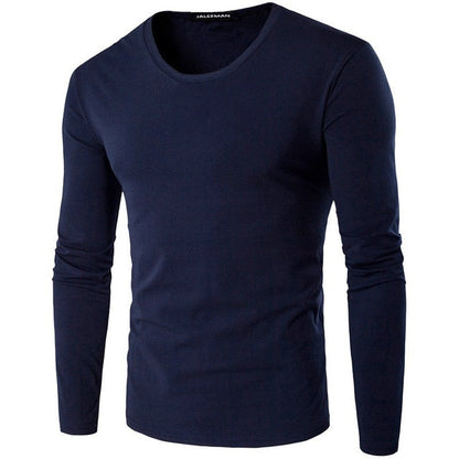 Autumn and winter new solid color men's long-sleeved T-shirt O-neck polyester slim red blue black