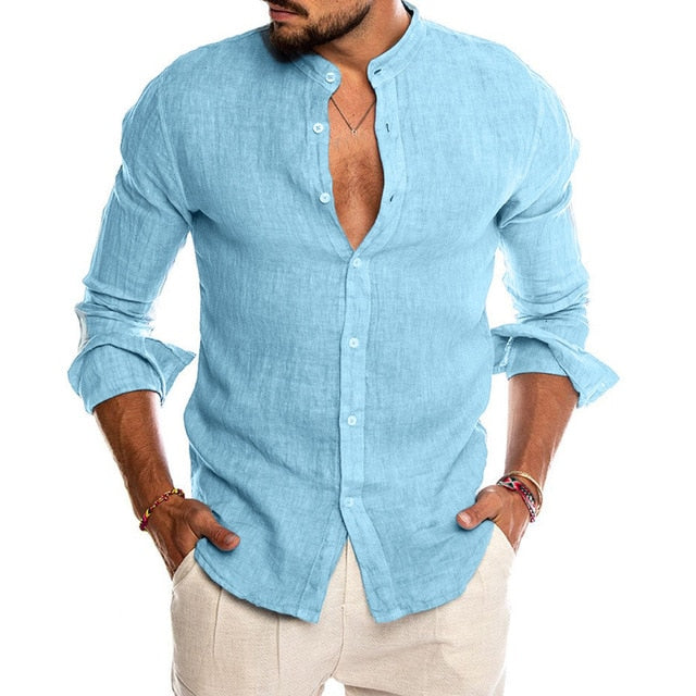 maoxiangshop New Men's Casual Blouse Cotton Linen Shirt Loose Tops Long Sleeve Tee Shirt Spring Autumn Summer Casual Handsome Men Shirt