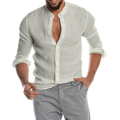 maoxiangshop New Men's Casual Blouse Cotton Linen Shirt Loose Tops Long Sleeve Tee Shirt Spring Autumn Summer Casual Handsome Men Shirt
