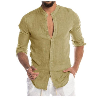 maoxiangshop New Men's Casual Blouse Cotton Linen Shirt Loose Tops Long Sleeve Tee Shirt Spring Autumn Summer Casual Handsome Men Shirt