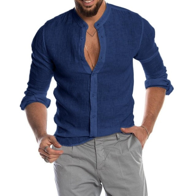 maoxiangshop New Men's Casual Blouse Cotton Linen Shirt Loose Tops Long Sleeve Tee Shirt Spring Autumn Summer Casual Handsome Men Shirt