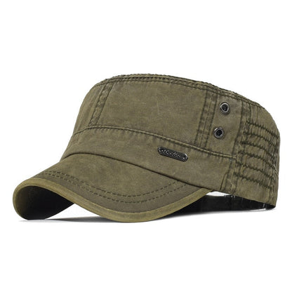 maoxiangshop Washed Cotton Caps Men Cadet Cap Unique Design Vintage Flat Top Hat