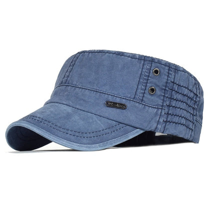 maoxiangshop Washed Cotton Caps Men Cadet Cap Unique Design Vintage Flat Top Hat