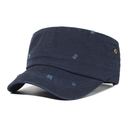 maoxiangshop Washed Cotton Caps Men Cadet Cap Unique Design Vintage Flat Top Hat