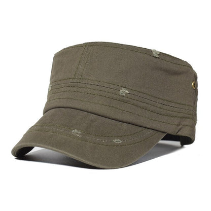 maoxiangshop Washed Cotton Caps Men Cadet Cap Unique Design Vintage Flat Top Hat