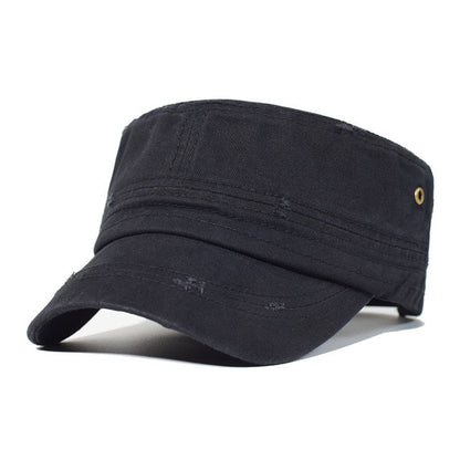 maoxiangshop Washed Cotton Caps Men Cadet Cap Unique Design Vintage Flat Top Hat