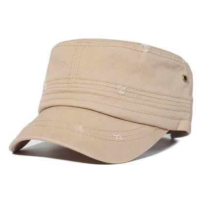 maoxiangshop Washed Cotton Caps Men Cadet Cap Unique Design Vintage Flat Top Hat