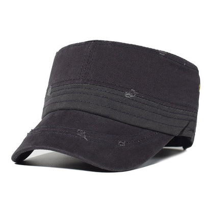 maoxiangshop Washed Cotton Caps Men Cadet Cap Unique Design Vintage Flat Top Hat