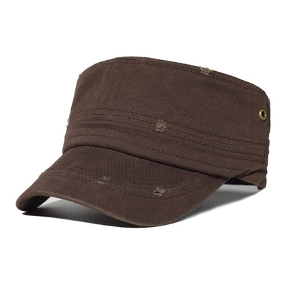 maoxiangshop Washed Cotton Caps Men Cadet Cap Unique Design Vintage Flat Top Hat