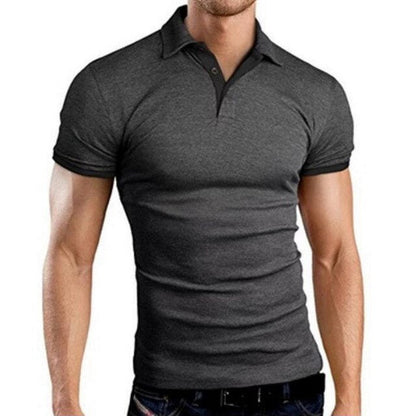 New Summer  Mens Polo Shirt Short Sleeve Turn-over Collar Slim Tops Casual Breathable Solid Color Business Shirt