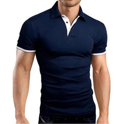 New Summer  Mens Polo Shirt Short Sleeve Turn-over Collar Slim Tops Casual Breathable Solid Color Business Shirt