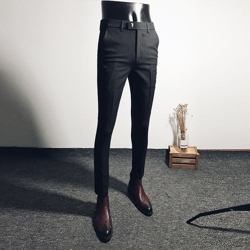 Fashion Men Suit Pants Ankle Length Business Dress Pants Male Office Social Casual Slim Fit Pants Streetwear Wedding Trousers