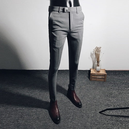 Fashion Men Suit Pants Ankle Length Business Dress Pants Male Office Social Casual Slim Fit Pants Streetwear Wedding Trousers