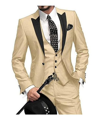 New Arrival Groomsmen Peak Black Lapel Groom Tuxedos Burgundy Men Suits Wedding Best Man Blazer (Jacket+Pants+Vest)