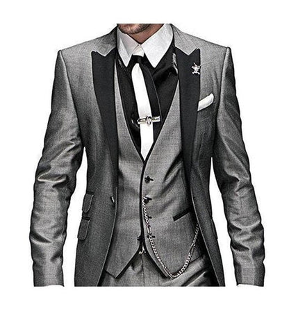 New Arrival Groomsmen Peak Black Lapel Groom Tuxedos Burgundy Men Suits Wedding Best Man Blazer (Jacket+Pants+Vest)