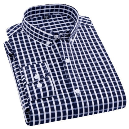 AOLIWEN brand men spring autumn navy blue yellow and white printed shirt casual anti wrinkle comfortable long sleeve slim shirts