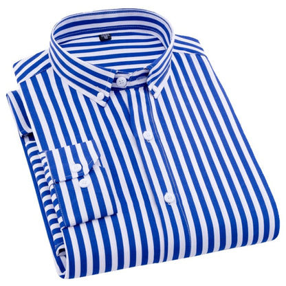 AOLIWEN brand men spring autumn navy blue yellow and white printed shirt casual anti wrinkle comfortable long sleeve slim shirts