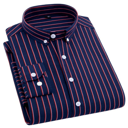 AOLIWEN brand men spring autumn navy blue yellow and white printed shirt casual anti wrinkle comfortable long sleeve slim shirts