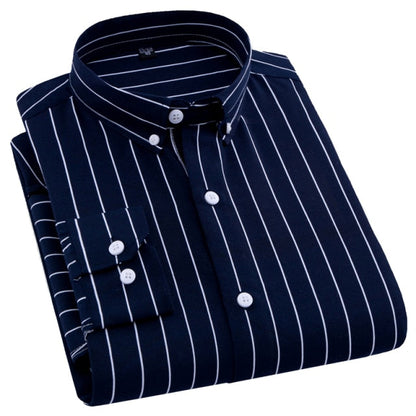 AOLIWEN brand men spring autumn navy blue yellow and white printed shirt casual anti wrinkle comfortable long sleeve slim shirts