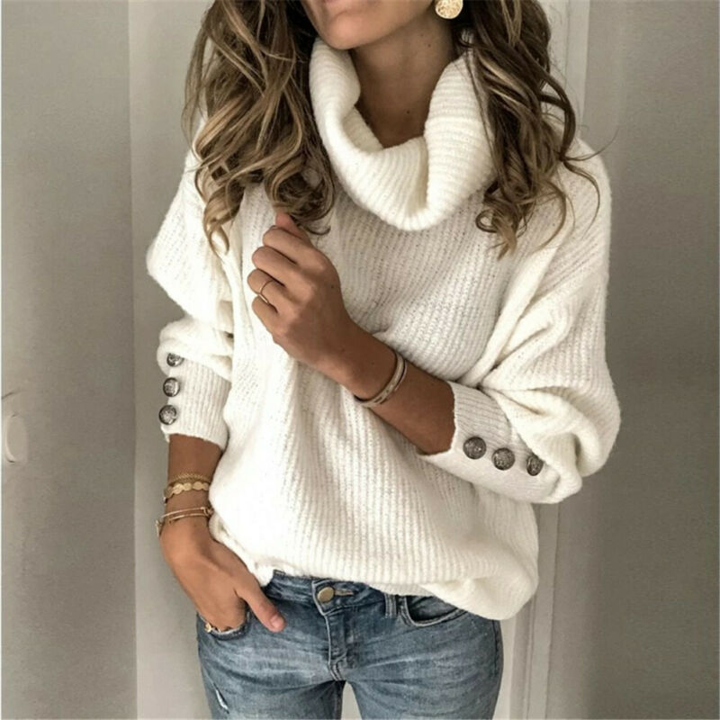 Women Long Sleeve Knitted Sweater Jumper Pullovers Knitwear Autumn Winter Fashion Solid Turtleneck Sweater