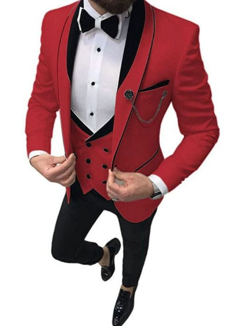 maoxiangshop  Men's Suit Fashion Formal Business Slim Fit 3-Pieces White Blazers Burgundy Pant Men's Tuxedo Wedding Men Suits Groom Suit