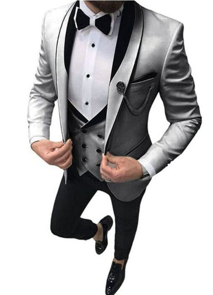 maoxiangshop  Men's Suit Fashion Formal Business Slim Fit 3-Pieces White Blazers Burgundy Pant Men's Tuxedo Wedding Men Suits Groom Suit