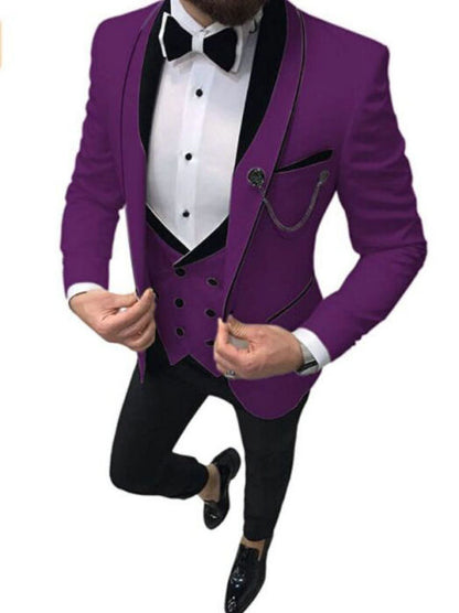 maoxiangshop  Men's Suit Fashion Formal Business Slim Fit 3-Pieces White Blazers Burgundy Pant Men's Tuxedo Wedding Men Suits Groom Suit