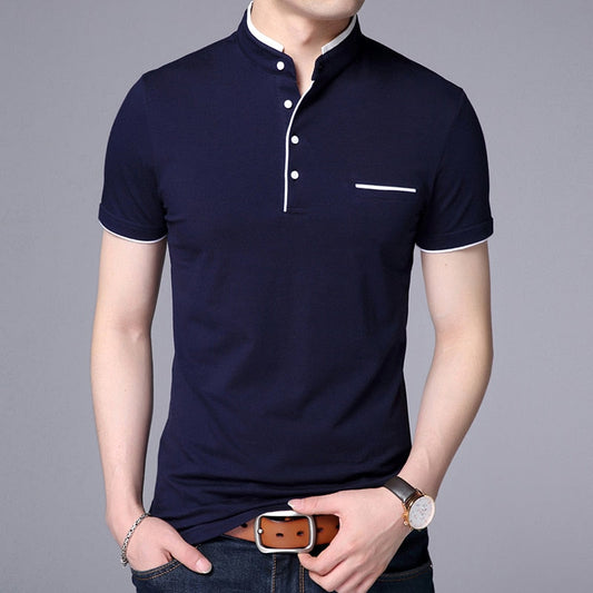 maoxiangshop  New Fashion Brand Polo Shirt Men's Summer Mandarin Collar Slim Fit Solid Color Button Breathable Polos Casual Men Clothing