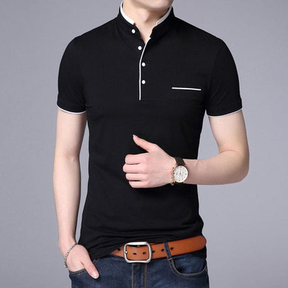 maoxiangshop  New Fashion Brand Polo Shirt Men's Summer Mandarin Collar Slim Fit Solid Color Button Breathable Polos Casual Men Clothing