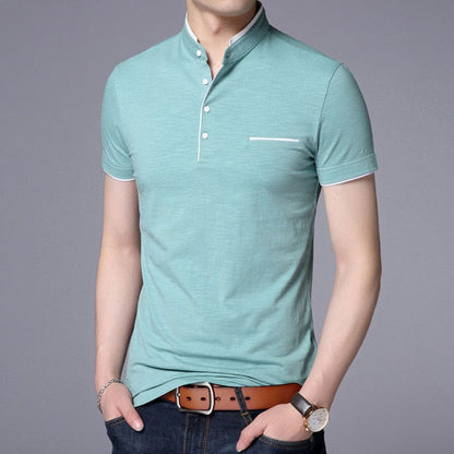 maoxiangshop  New Fashion Brand Polo Shirt Men's Summer Mandarin Collar Slim Fit Solid Color Button Breathable Polos Casual Men Clothing