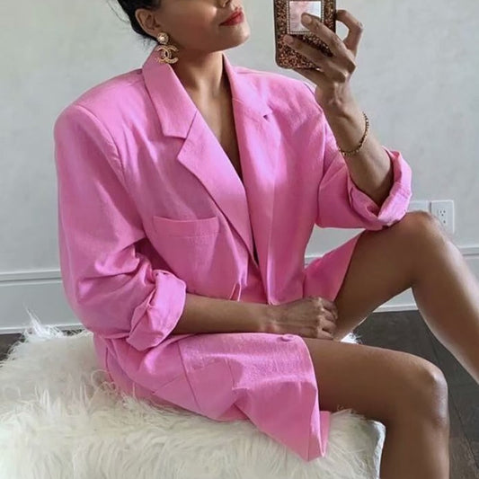 Women Cool Pink Blazer Summer Fashion Ladies Sexy Thin Cotton Jackets Elegant Female Chic Suits Casual Girls Cute Top