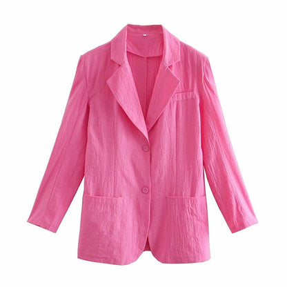 Women Cool Pink Blazer Summer Fashion Ladies Sexy Thin Cotton Jackets Elegant Female Chic Suits Casual Girls Cute Top