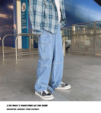 S-5XL Plus Size Men Wide Leg Jeans Mens Autumn Spring Hip Hop Streetwear New Loose Straight Baggy Denim Pants Male Brand