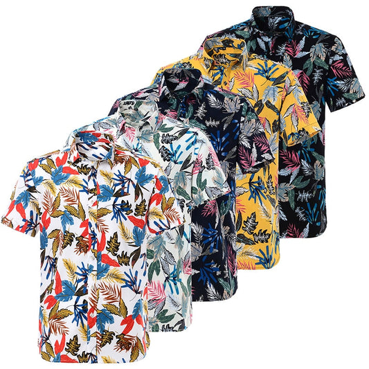 maoxiangshop Summer Pure Cotton Mens Hawaiian Shirt Printed Short Sleeve Big Us Size Hawaii Flower Beach Floral Patterns