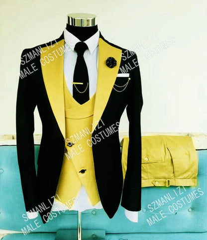 maoxiangshop Mens Wedding Suits Italian Design Custom Made Black Smoking Tuxedo Jacket 3 Piece Groom Terno Suits For Men