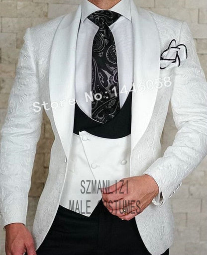 maoxiangshop Mens Wedding Suits Italian Design Custom Made Black Smoking Tuxedo Jacket 3 Piece Groom Terno Suits For Men