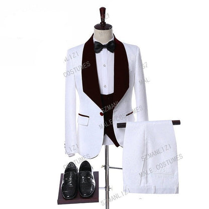 maoxiangshop Mens Wedding Suits Italian Design Custom Made Black Smoking Tuxedo Jacket 3 Piece Groom Terno Suits For Men