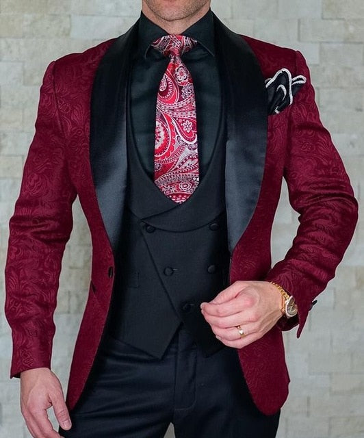 maoxiangshop Mens Wedding Suits Italian Design Custom Made Black Smoking Tuxedo Jacket 3 Piece Groom Terno Suits For Men