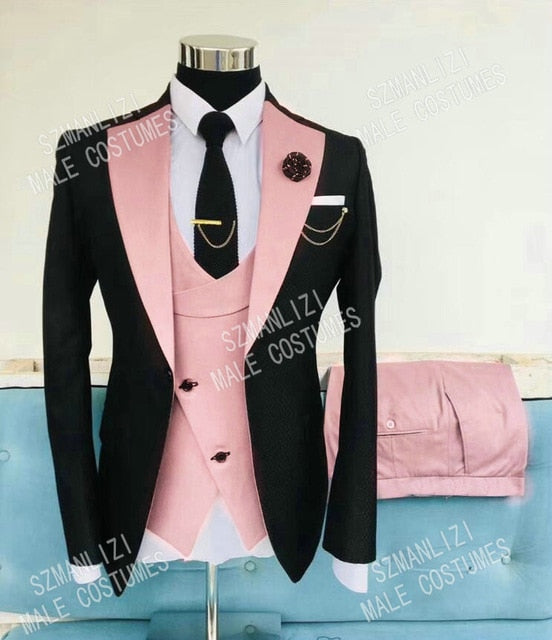 maoxiangshop Mens Wedding Suits Italian Design Custom Made Black Smoking Tuxedo Jacket 3 Piece Groom Terno Suits For Men