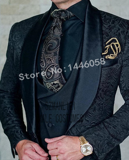 maoxiangshop Mens Wedding Suits Italian Design Custom Made Black Smoking Tuxedo Jacket 3 Piece Groom Terno Suits For Men