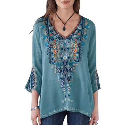 Blouses Women Boho Casual V Neck Long Sleeve Floral Embroidery Blouse Top Loose Shirt ropa de mujer