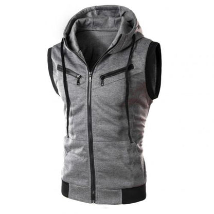 Color Block Summer Sports Men Zipper Sleeveless Fitness Hoodies Hooded Vest Men's Clothing