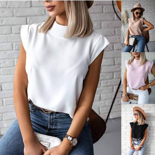 Women Blouse New Casual Solid Korean Shirt Elegant Slim Stand Collar Short Sleeve Women's Tops Blusa Mujer Female Blusas